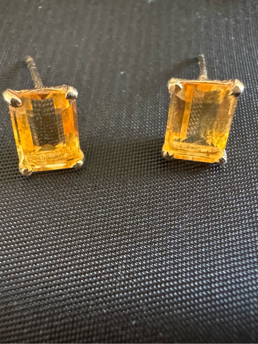 Vintage Estate 14k Emerald Cut Citrine Stud
Earrings - Warm Yellow Gold Tone - Picture 2 of 9